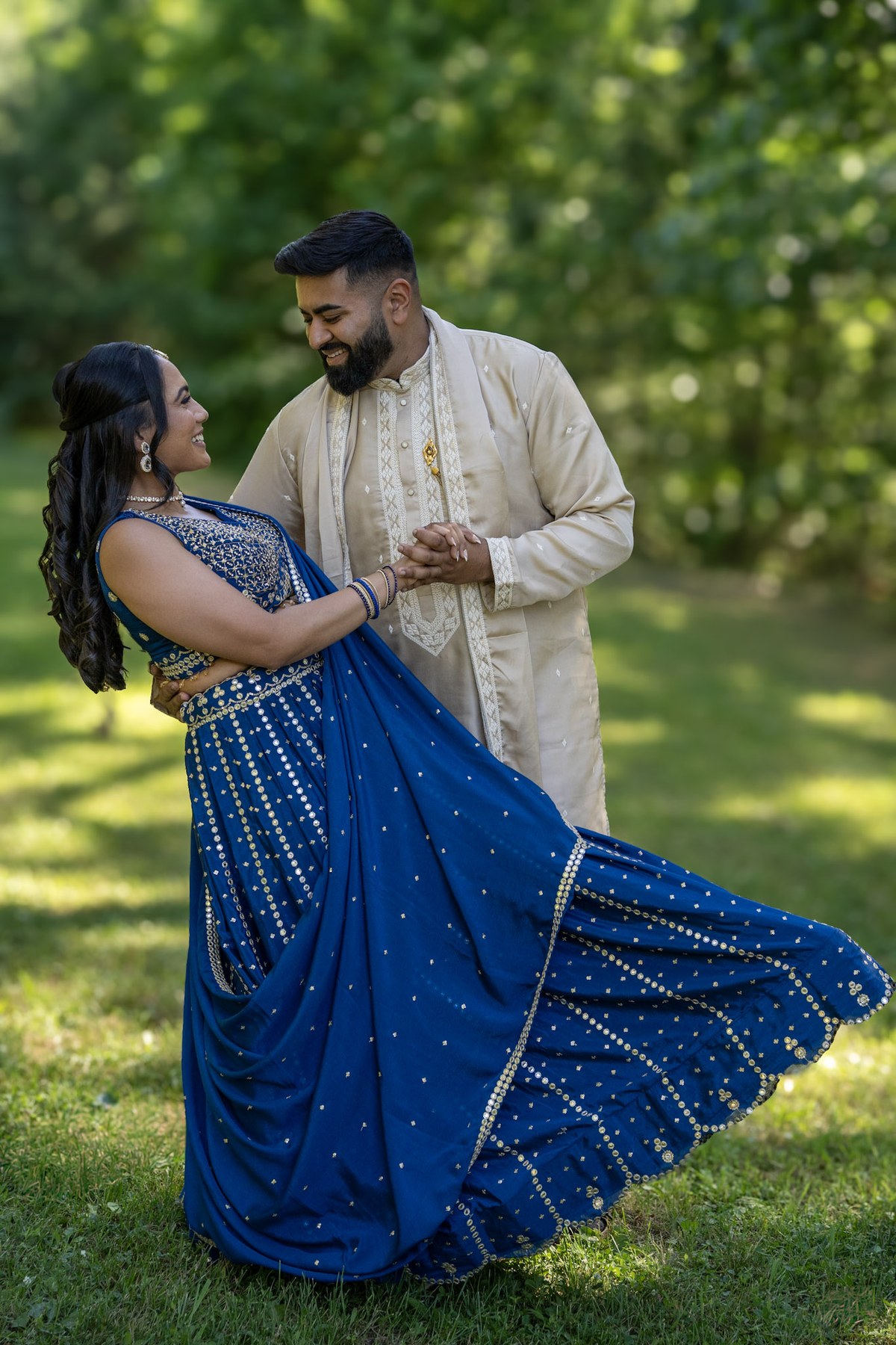 Couple dancing during a wedding portrait session